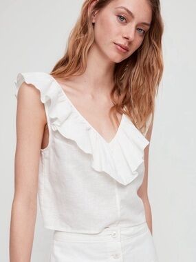 Aritzia Sunday Best Linen Cotton Calliope Crop Blouse Top